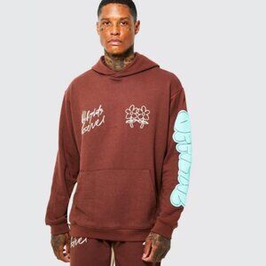 Boohooman Men's Heavyweight Loopback Printed Panelled Hoodie - L